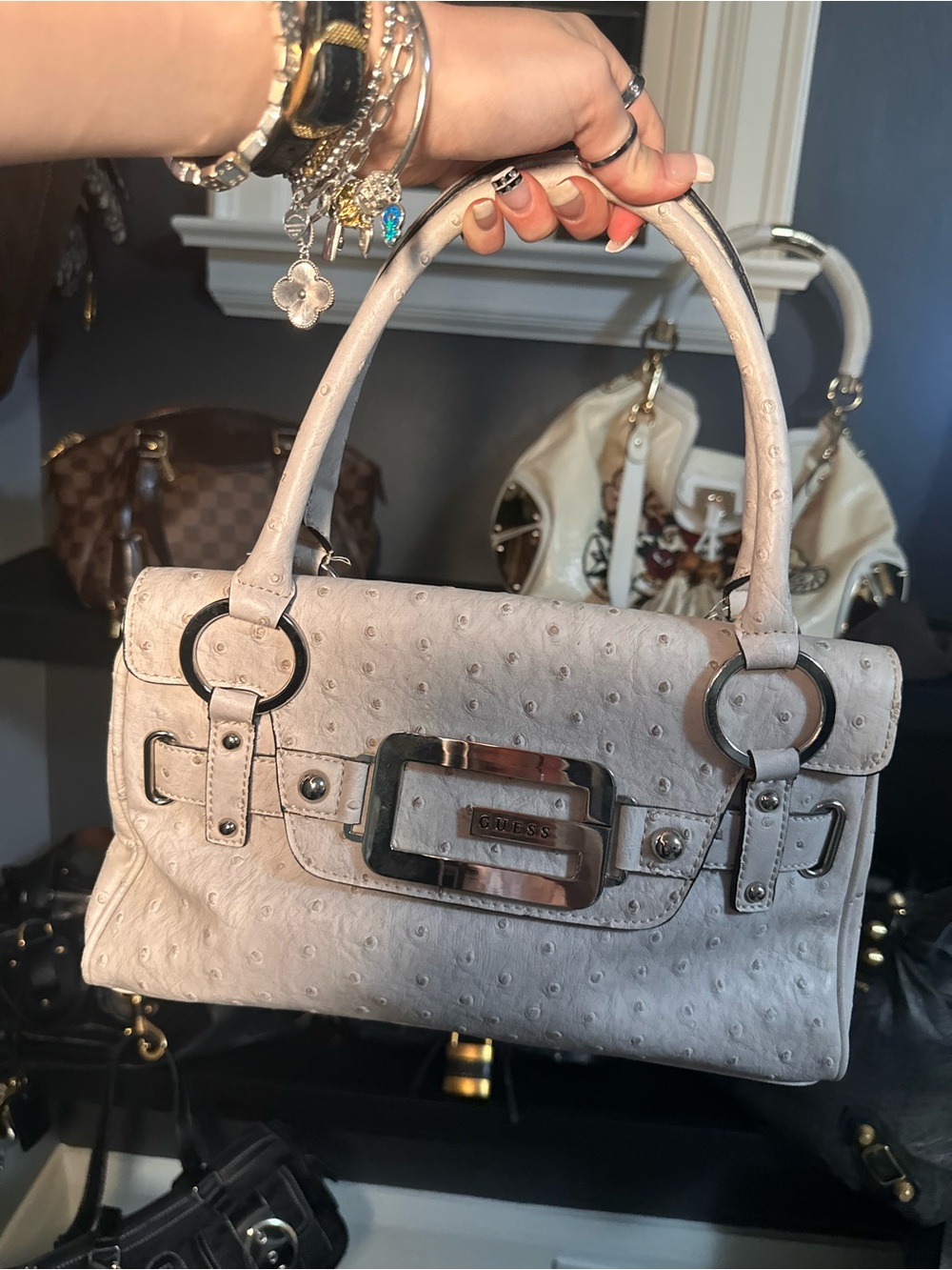 GUESS y2k Taupe Ostrich-Embossed Leather purse